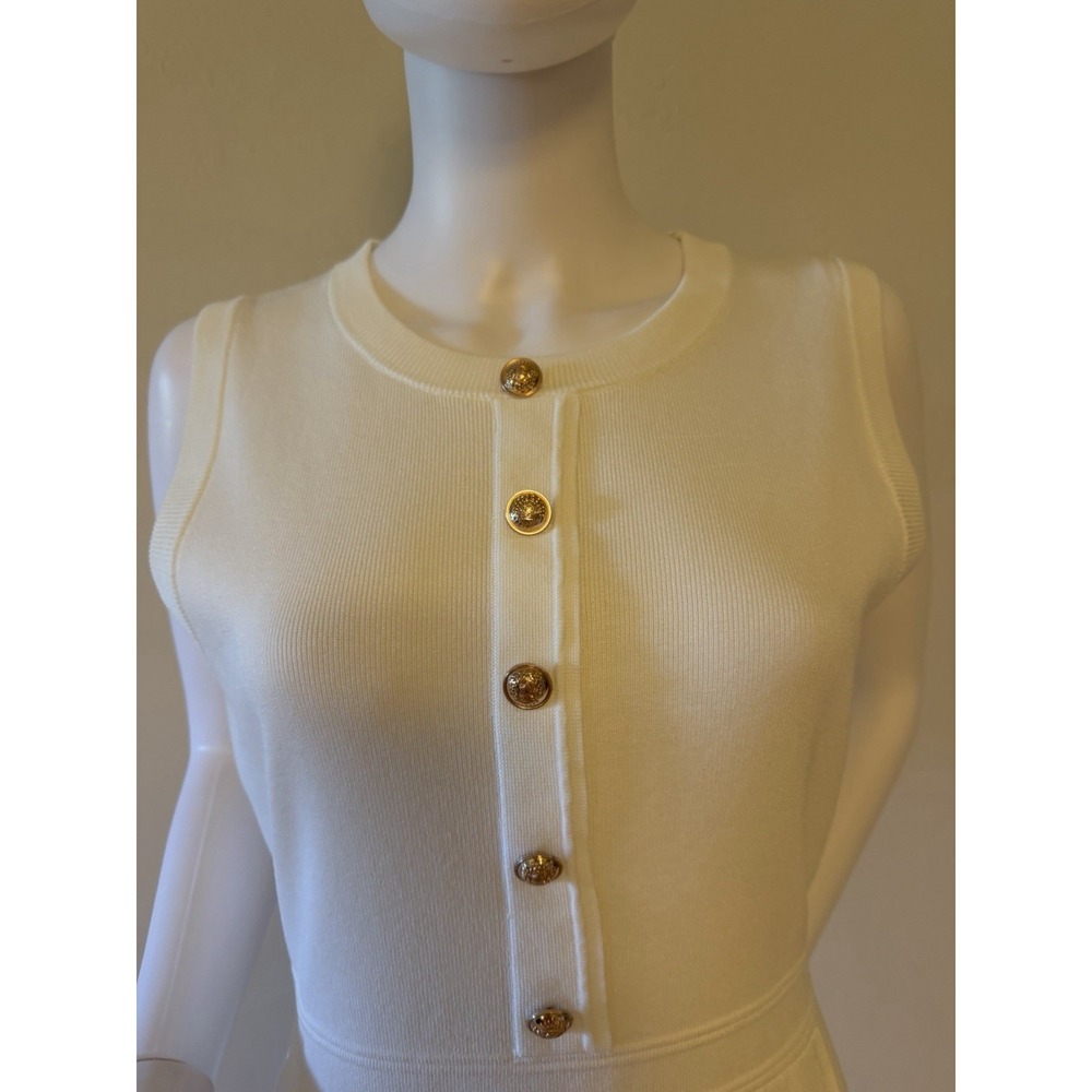 MEROKEETY Women's White Knit Sleeveless Sweater Dress With Golden Buttons Size S - Picture 6 of 16
